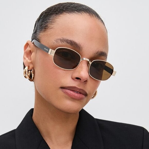 NEW SL706 001 SAINT LAURENT SUNGLASSES WOMEN GOLD SQUARE EYEWEAR - Picture 5 of 6